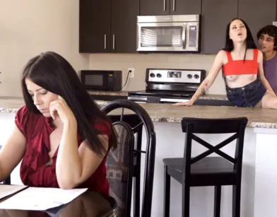 Stepbrother and Stepsister Fuck Behind Strict Stepmom!