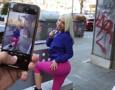 Pickup Artist Gets Blonde to Suck Lollipop and Then His Cock!