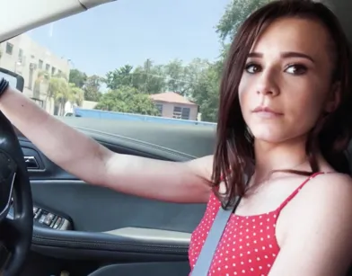 Young Redhead Babe Drives and Fucks Guys Right in Her Car!