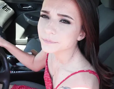 Young Redhead Babe Drives and Fucks Guys Right in Her Car!