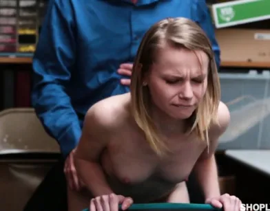 Security Guard Fucks Student in Backroom and Cums on Small Tits!