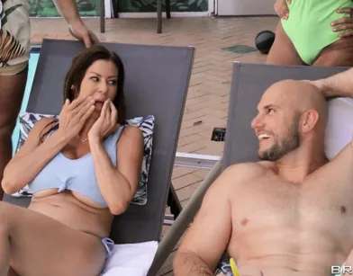 Hot Busty MILF Fucked By the Pool - Cum On Her Tits!