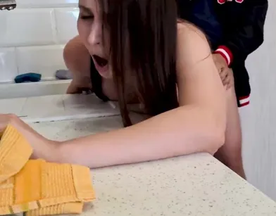 Guy Pounds Sexy Cleaning Lady's Tight Ass During House Cleanup!