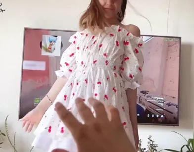 Sexy Babe in Dress Seduces Him for Hot Sex!